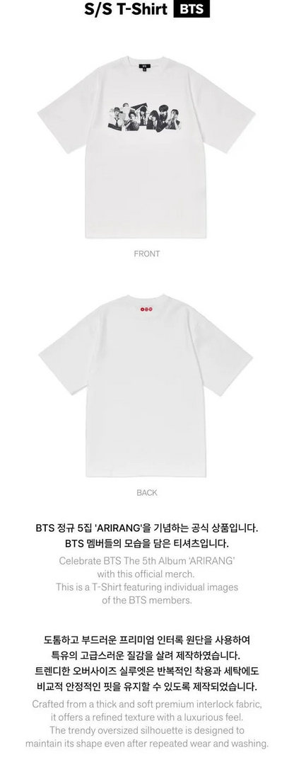 (PRE-ORDER) BTS - ARIRANG OFFICIAL MD S/S T-SHIRT BTS XL [RELEASING IN JUNE]