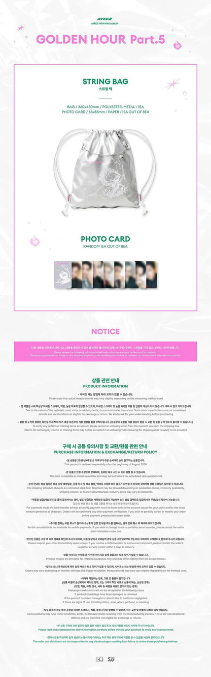 (PRE-ORDER) ATEEZ - GOLDEN HOUR: PART.5 POP-UP STORE MD STRINGBAG