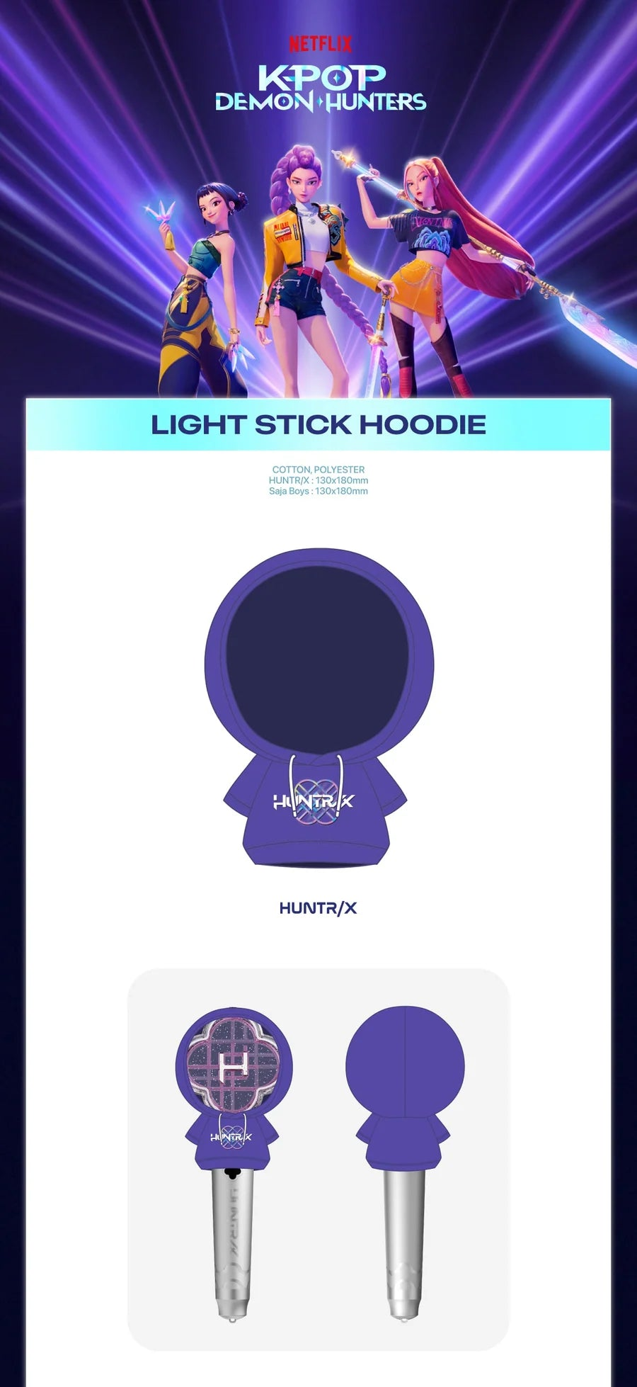 CAZADORES DE DEMONIOS KPOP - SUDADERA CON CAPUCHA OFICIAL CON BASTÓN LUMINOSO