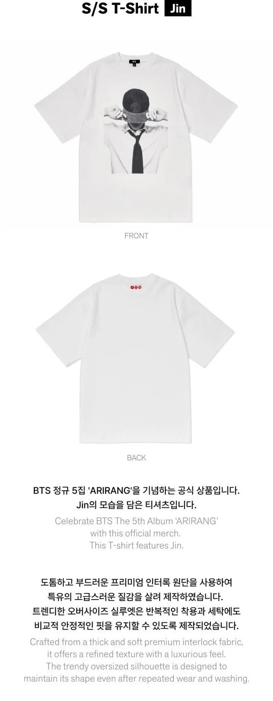 (PRE-ORDER) BTS - ARIRANG OFFICIAL MD S/S T-SHIRT JIN XL [RELEASING IN JUNE]